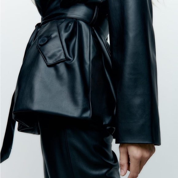 ZARA FAUX LEATHER BELTED OVERSHIRT XS - Picture 5 of 9